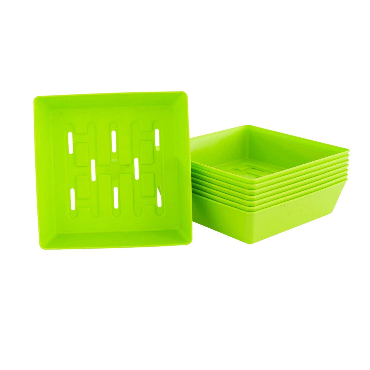 Green 5x5 shallow tray for microgreens - durable food-safe polypropylene
