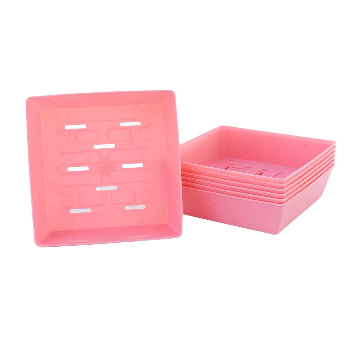 Pink 5x5 shallow tray for microgreens - durable food-safe polypropylene